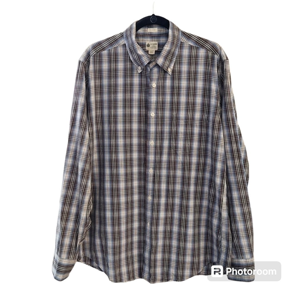 J.CREW Factory Tailored Fit Long Sleeve Button Down Plaid Dress Shirt L Preppy